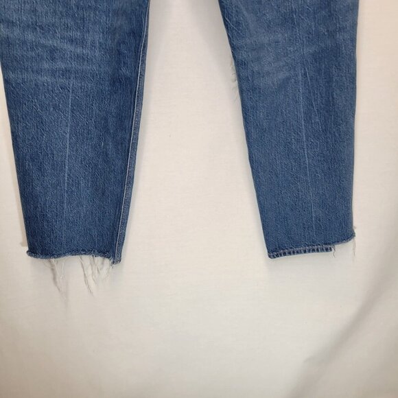 American Eagle Women's Size 16 Jeans Mom Jean Distressed Raw Hem - Picture 4 of 10